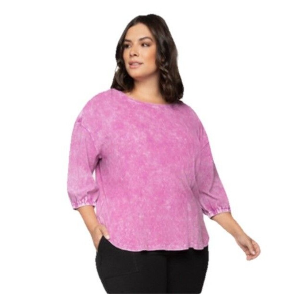 Dex (dia) Waffle Knit 3/4 Sleeve Top Size X Purple Casual